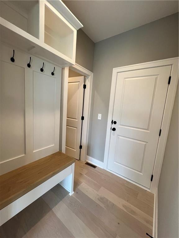 mudroom featuring light hardwood / wood-style flooring