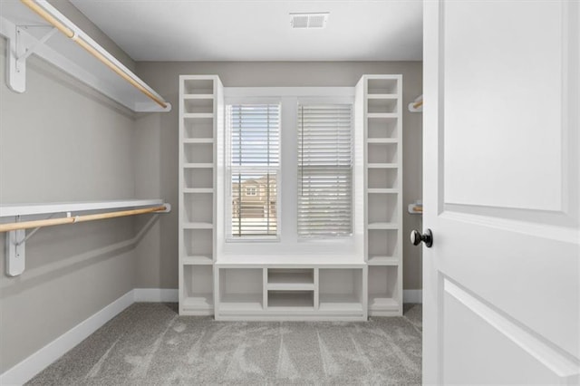 spacious closet with carpet flooring and visible vents