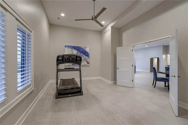 exercise area featuring ceiling fan