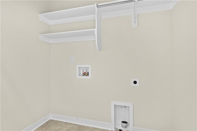 laundry room with hookup for a washing machine, laundry area, hookup for an electric dryer, and baseboards