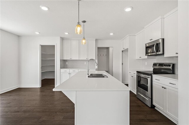 kitchen featuring sink, stainless steel appliances, dark hardwood / wood-style flooring, and backsplash