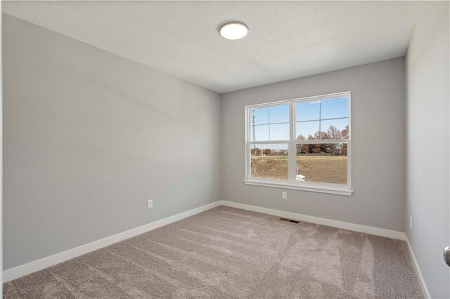 carpeted empty room with a textured ceiling