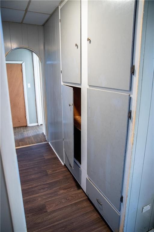 hallway with dark wood-type flooring