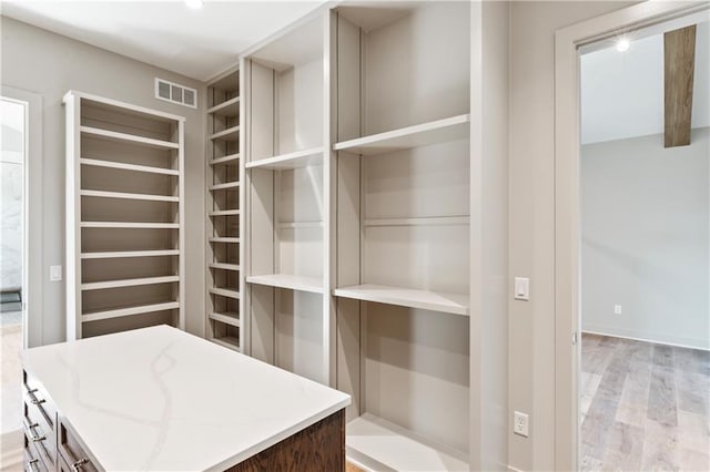 spacious closet featuring light hardwood / wood-style flooring