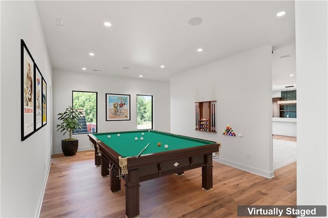 game room with pool table and wood-type flooring