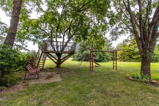 view of yard with a playground