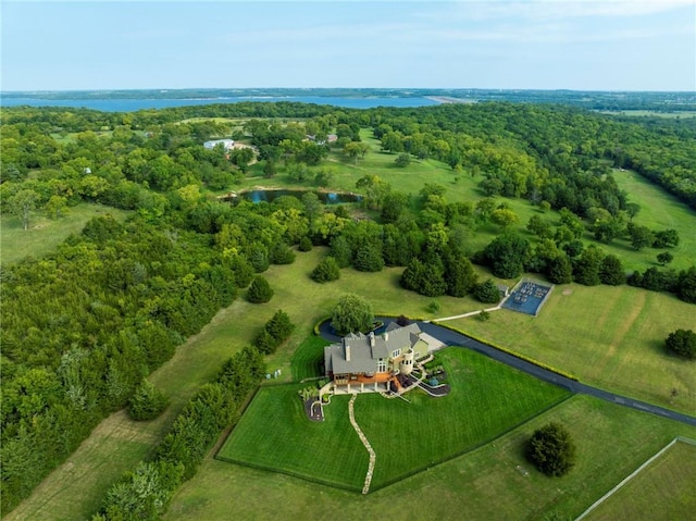 bird's eye view with a water view and a rural view