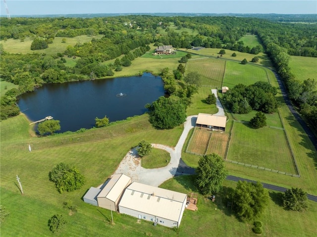 bird's eye view with a water view and a rural view