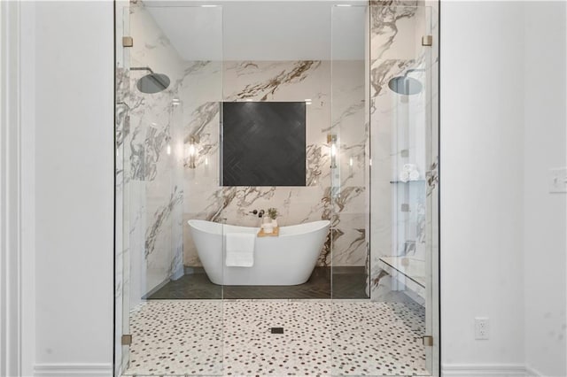 1816 NE Lashbrook Cir, Lees Summit, MO 64086 - full bath featuring a soaking tub and a marble finish shower