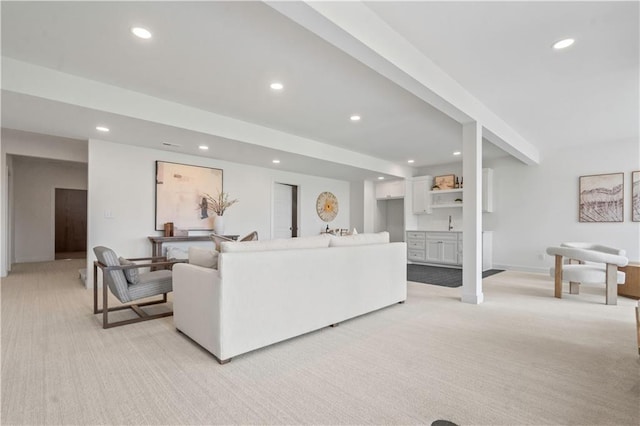 1816 NE Lashbrook Cir, Lees Summit, MO 64086 - living area with indoor bar, recessed lighting, and light colored carpet