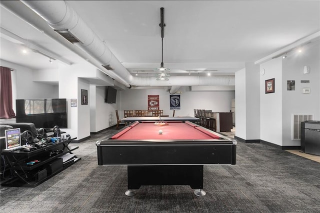 playroom featuring ceiling fan and pool table