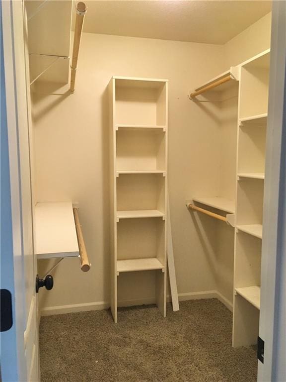 spacious closet featuring dark colored carpet