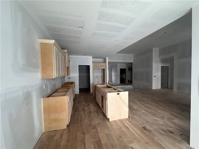 kitchen featuring hardwood / wood-style flooring and light brown cabinetry