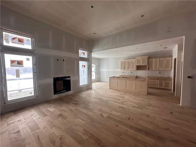 unfurnished living room with plenty of natural light and light wood-type flooring