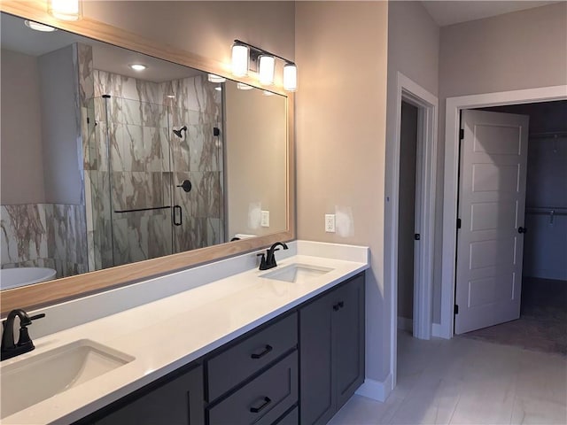 bathroom featuring independent shower and bath and vanity