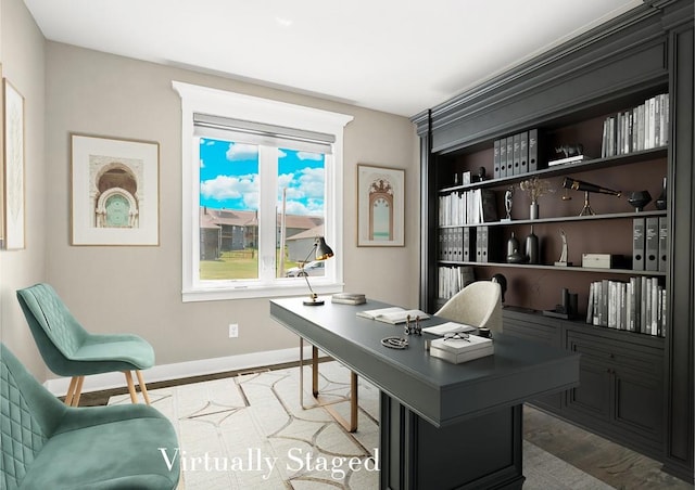 home office with light wood-type flooring