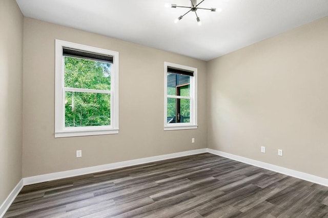 spare room with a wealth of natural light and dark hardwood / wood-style floors