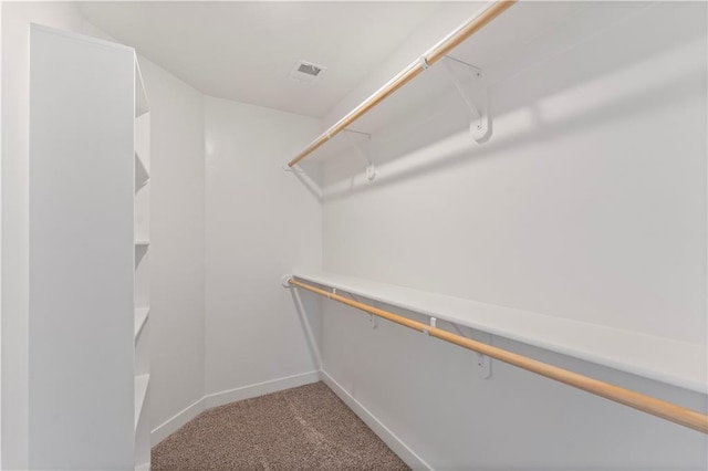 spacious closet featuring carpet flooring and visible vents