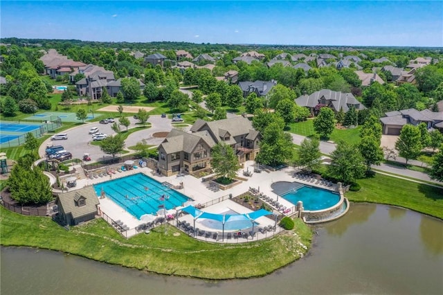 aerial view with a water view