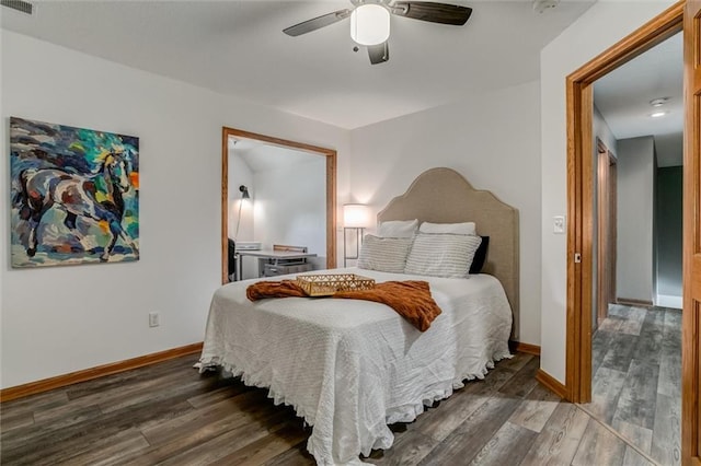 bedroom featuring ceiling fan and hardwood / wood-style floors