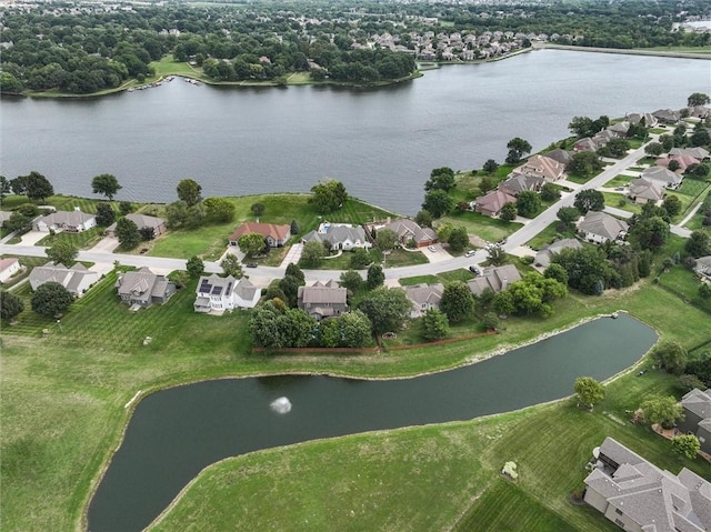 bird's eye view featuring a water view