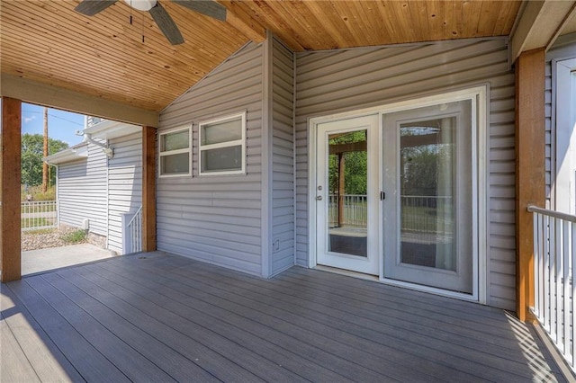 wooden terrace with ceiling fan