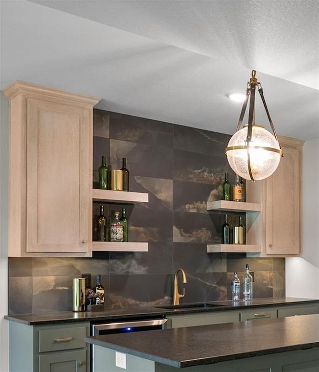 8720 N Lewis Ave, Kansas City, MO 64157 - indoor bar with dishwasher, tasteful backsplash, and hanging light fixtures