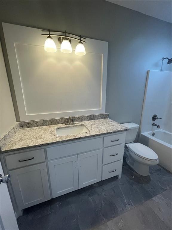 full bathroom with vanity, toilet, and bathing tub / shower combination