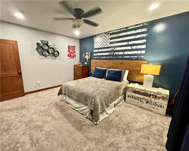 bedroom with carpet floors and ceiling fan