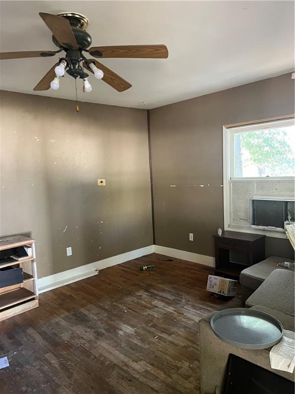 bathroom featuring wood-type flooring and ceiling fan