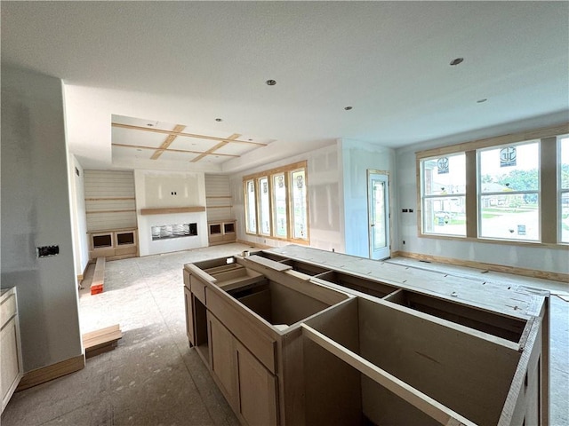 3215 SW Enoch St, Lees Summit, MO 64082 - kitchen with healthy amount of natural light, open floor plan, a fireplace, and baseboards