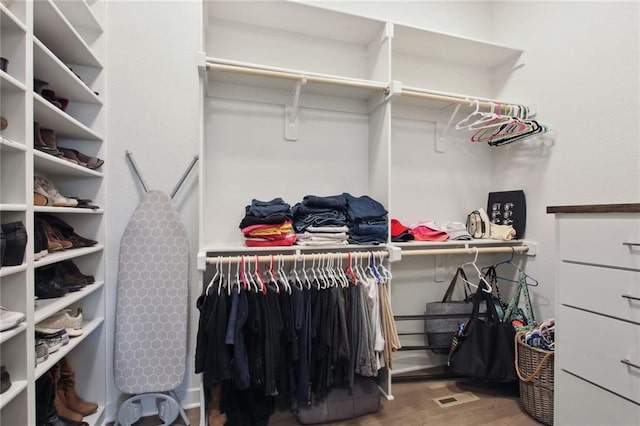 walk in closet featuring hardwood / wood-style flooring