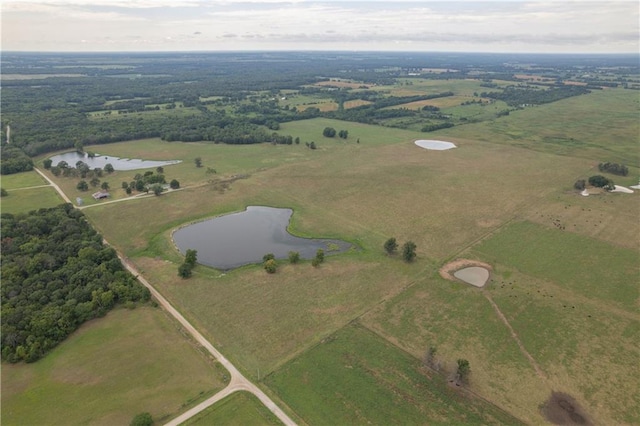 drone / aerial view with a water view and a rural view