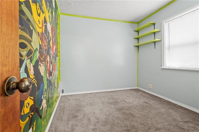 carpeted empty room featuring a textured ceiling and a wealth of natural light