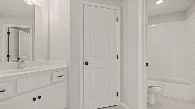 full bathroom featuring vanity, tile patterned flooring, shower / bathtub combination, and toilet