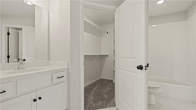 full bathroom with vanity, toilet, and bathing tub / shower combination