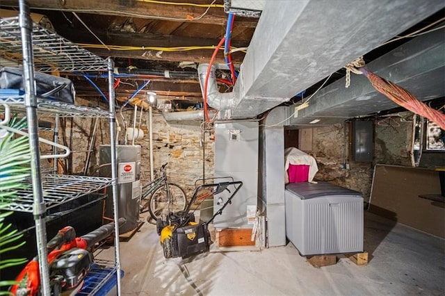 3917 Benton Blvd, Kansas City, MO 64130 - unfinished basement featuring water heater, heating unit, and electric panel
