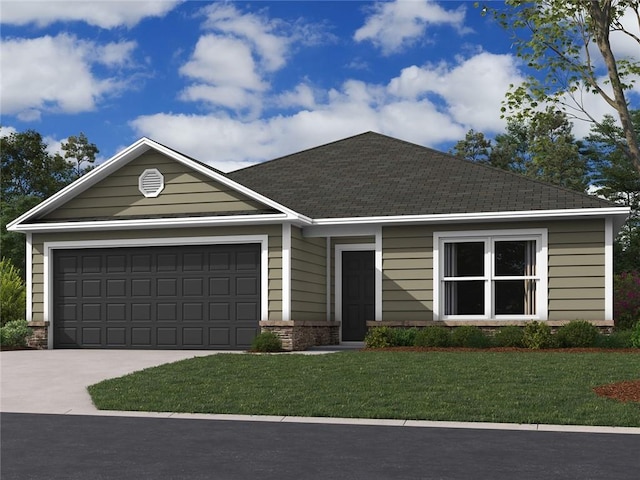 view of front facade with a garage and a front yard