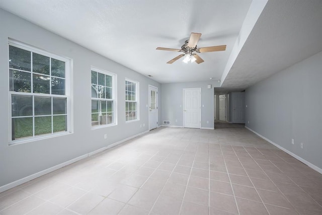 interior space with ceiling fan