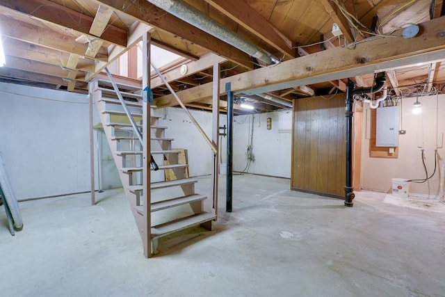 1040 Stone Ave, Independence, MO 64055 - unfinished basement featuring stairway and electric panel