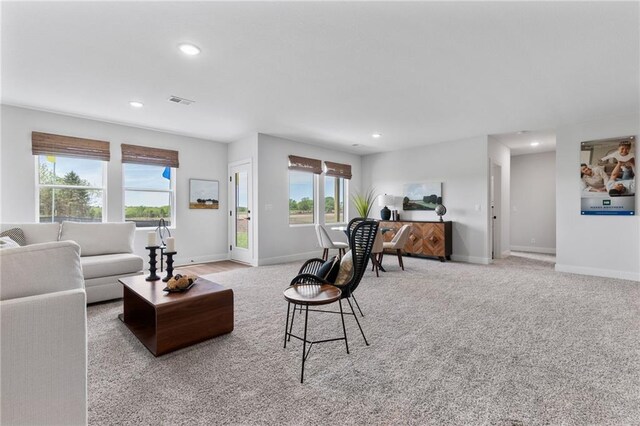 carpeted living room with a wealth of natural light