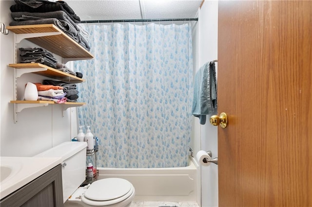 full bathroom with shower / bath combo, vanity, and toilet