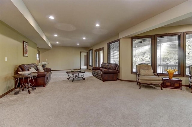 living room with light colored carpet