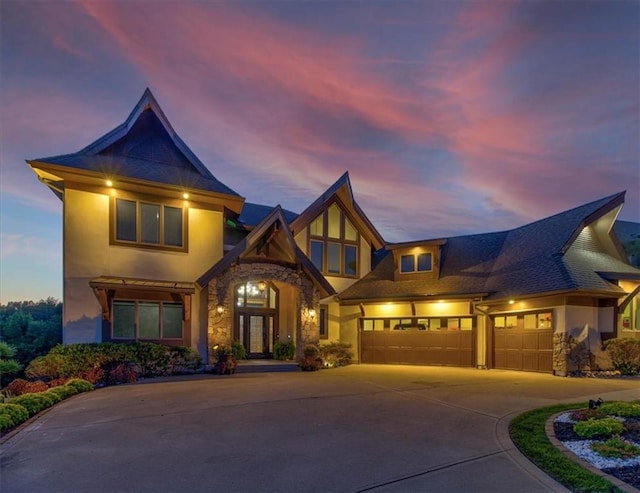 view of front of house with a garage