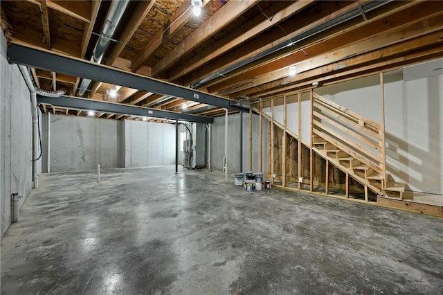 basement featuring heating unit