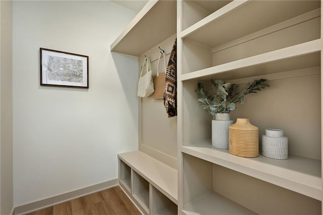 mudroom with wood-type flooring