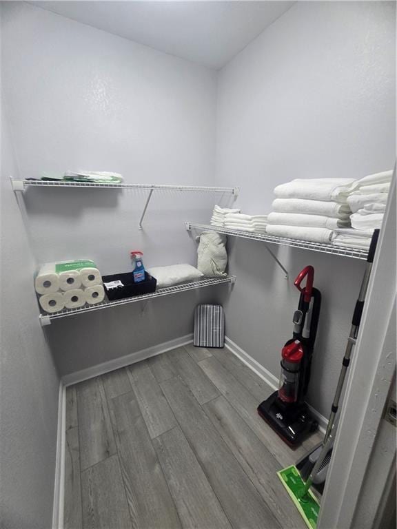 bathroom with hardwood / wood-style floors