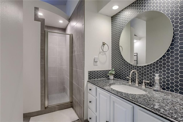 bathroom featuring vanity and walk in shower