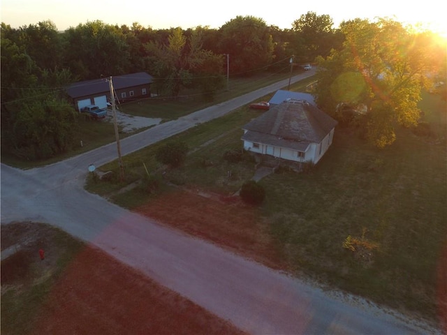 view of aerial view at dusk