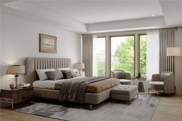 bedroom featuring recessed lighting and light wood-style flooring